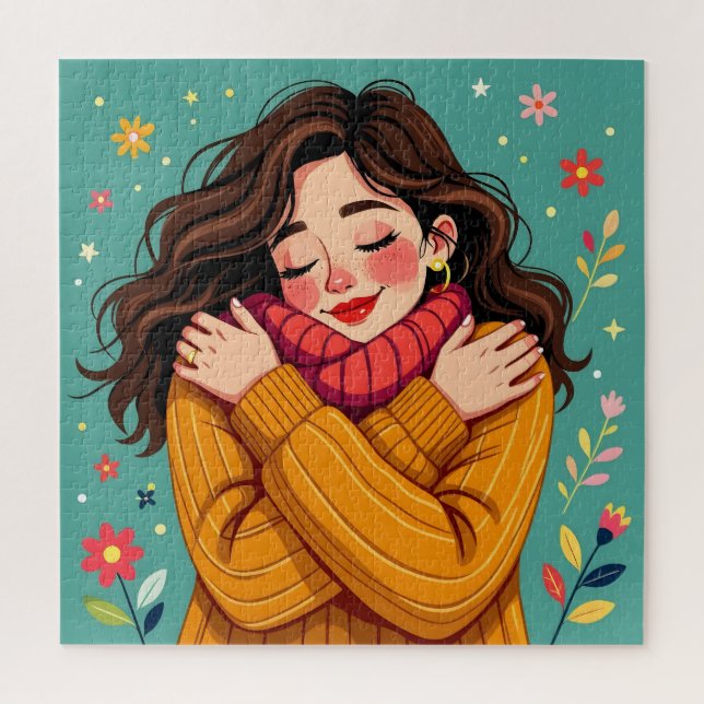 Liebe Sie selbst | Mädchen umarmt sich selbst Puzzle (Vertikal)