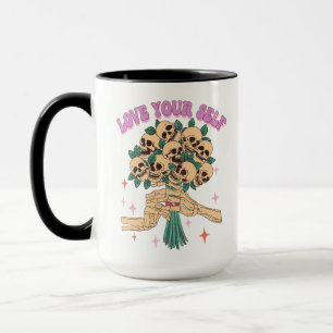 Liebe Sie selbst Skull Bouquet Valentine Retro Ros Tasse