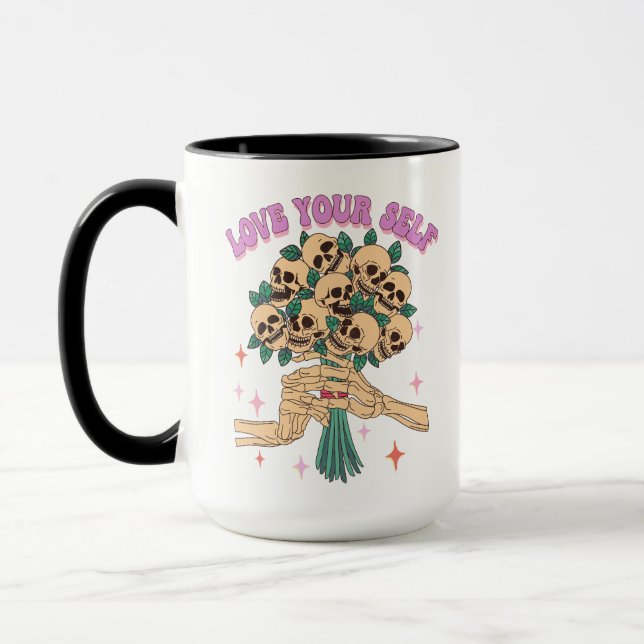 Liebe Sie selbst Skull Bouquet Valentine Retro Ros Tasse (Links)