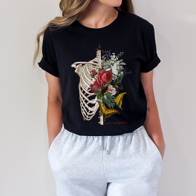 Liebe Sie selbst T - Shirt | Skeletton-Blume (Love Yourself t-shirt | Skeleton Flower | Aesthetic t-shirt)