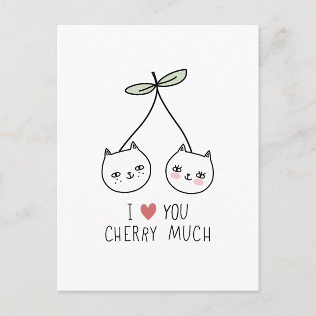 Liebe Sie Valentinstag Cherry Cat Lover Postkarte (Vorderseite)