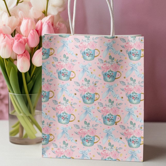 Liebe Sie viel Mummy baby pink & blue theme Mittlere Geschenktüte (Love you lots mummy baby pink & blue theme medium gift bag)