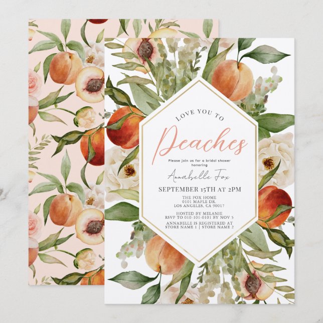 Liebe Sie zu Pfirsiche Blumenkohl Brautparty Einladung (Vorne/Hinten)