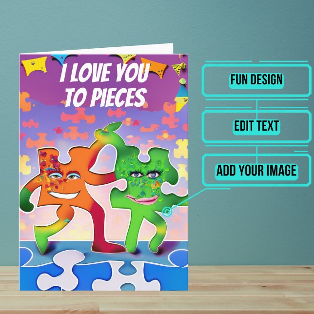 Liebe Sie zu Puzzle Pieces Boyfriend Geburtstag Karte (This fun card is unique and colorful and funny and perfect for a boyfriend.)
