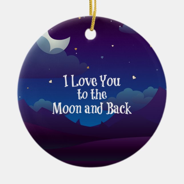 Liebe Sie zum Mond und zurück, Blue Indigo Keramik Ornament (Vorne)
