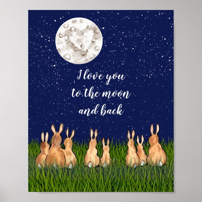 Liebe Sie zum Zitat "Moon & Back Bunny Night Star" Poster (Vorne)