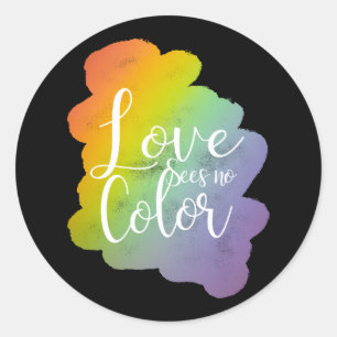Liebe sieht keinen Farbquotenknopf Rainbow Black Runder Aufkleber