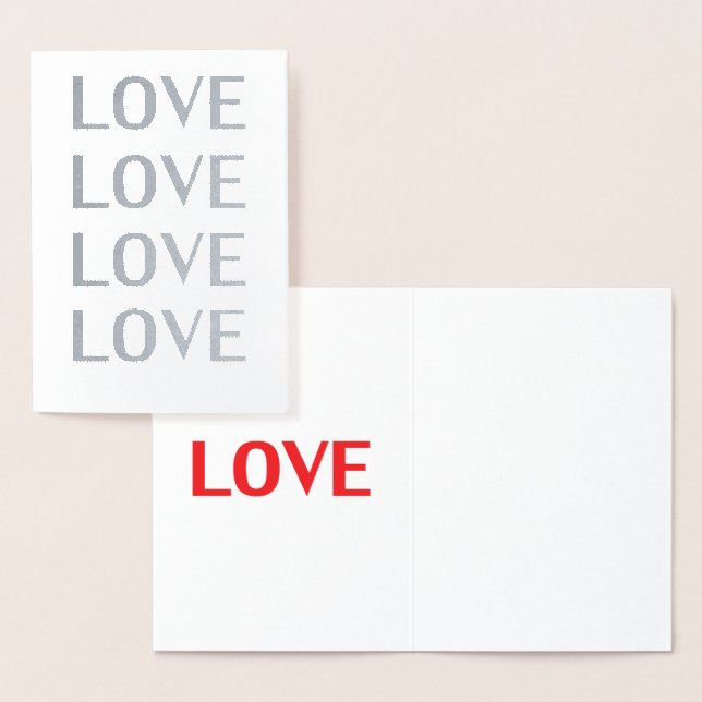 Liebe Silber & Rot minimalistischer Interieur-Text Folienkarte (Anzeige)