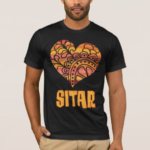 Liebe Sitar Orange Mandala Herz indische Musik T-Shirt