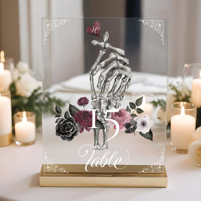 Liebe Skeleton Hand Gesture Halloween Schwarze Hoc Acrylschild (Love Skeleton Hand Gesture Halloween Black Wedding Acrylic Sign)