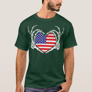 Liebe Skeleton Hand Heart US amerikanische Flagge T-Shirt