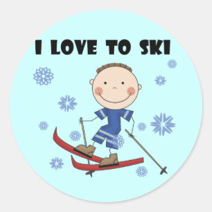 Liebe Ski zu fahren - Jungen-T-Shirts und Runder Aufkleber