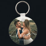 Liebe Skript Hochzeitsschreiben Foto Custom Schlüsselanhänger<br><div class="desc">Liebe Skript Hochzeit Foto Custom mit Ihrem eigenen Foto und Namen am unteren Rand.</div>