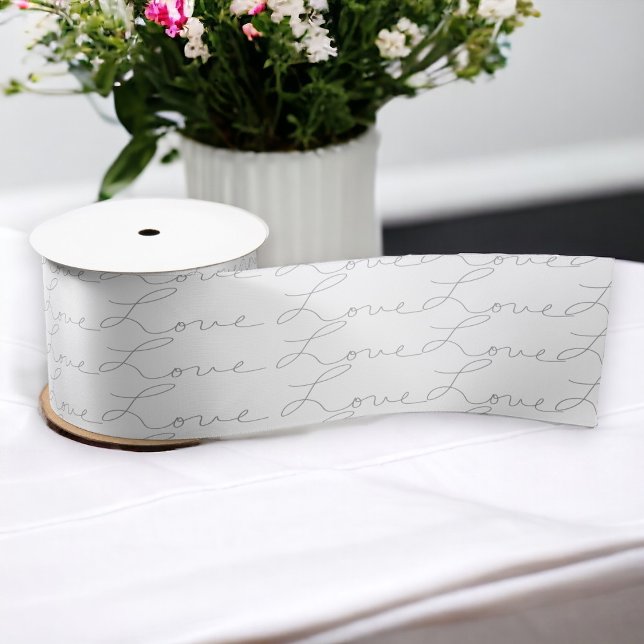 Liebe-Skript Schwarzweiß schreiben Satinband (Love Script Black Cursive on White Satin Ribbon)