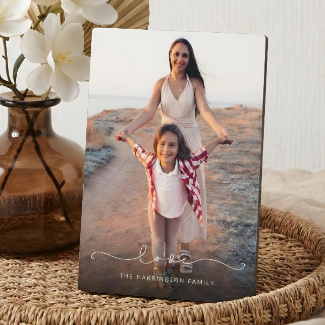 Liebe-Skripttypografie-Overlay-Foto Fotoplatte (Love Script Typography Overlay Family Photo Memory Plaque)