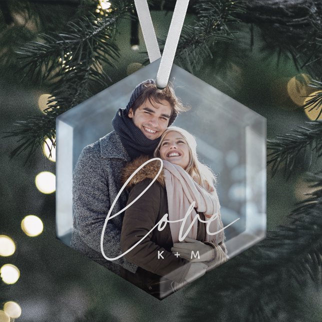 Liebe Skriptüberlagerung Foto & Initialen Ornament Aus Glas (Von Creator hochgeladen)