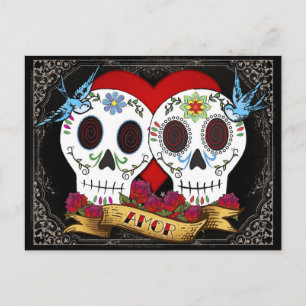 Liebe Skulls Save the Date Postkarte