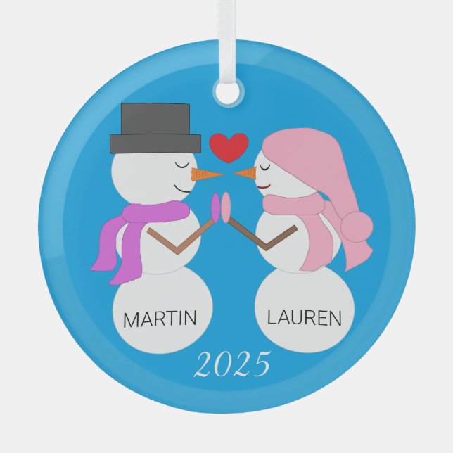 Liebe & Snowpeople: Blaugrün Ornament Aus Glas (Vorderseite)