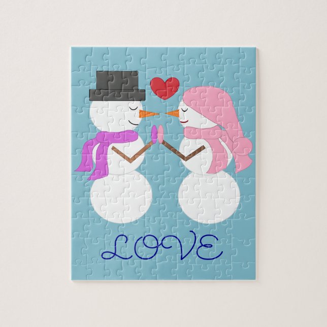 Liebe & Snowpeople: Light Blue Christmas Puzzle (Vertikal)