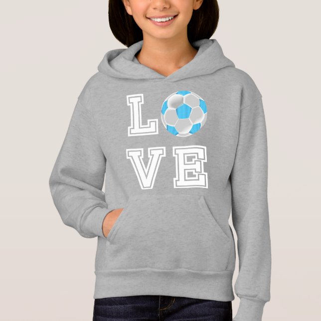 Liebe Soccer - Baby Blue und White Hoodie (Vorderseite)