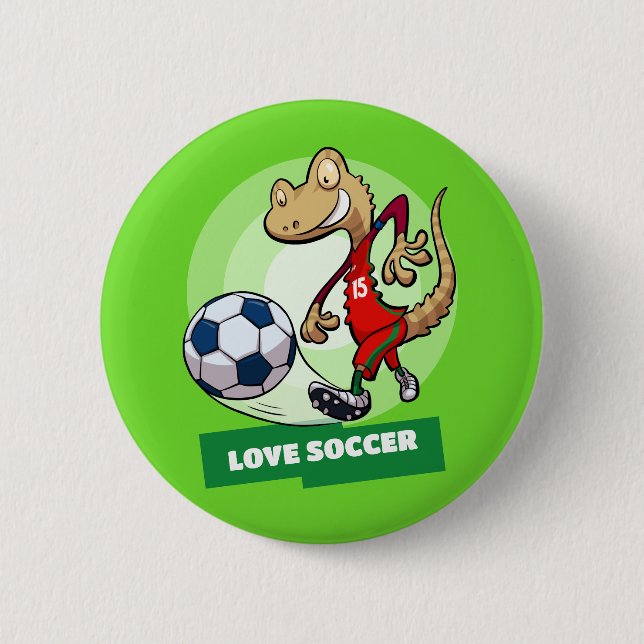 Liebe Soccer Niedlich Gecko Funny Soccer Player Ca Button (Vorderseite)