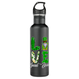 LIEBE Social Worker St Patricks Day Gnome Clovers Edelstahlflasche