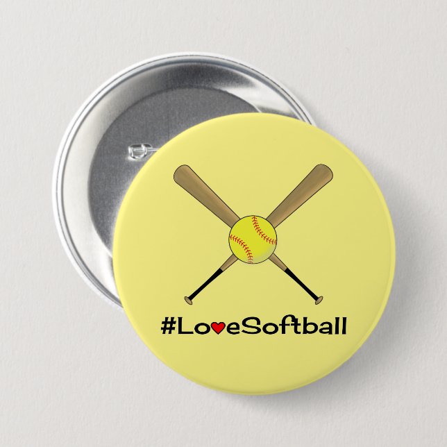 Liebe-Softball-Gelb-Hashtag-Sport Button (Vorne & Hinten)