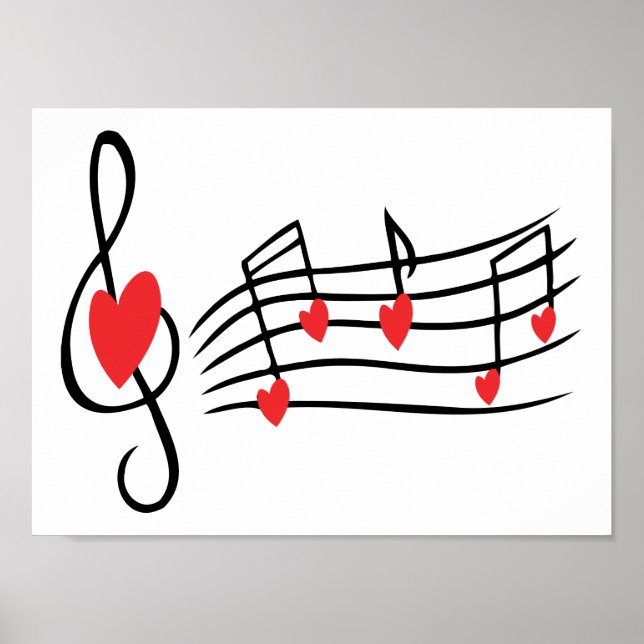 LIEBE SONG MUSIKNOTEN NIEDLICH RED SCHWARZ-WEISS F POSTER (Vorne)