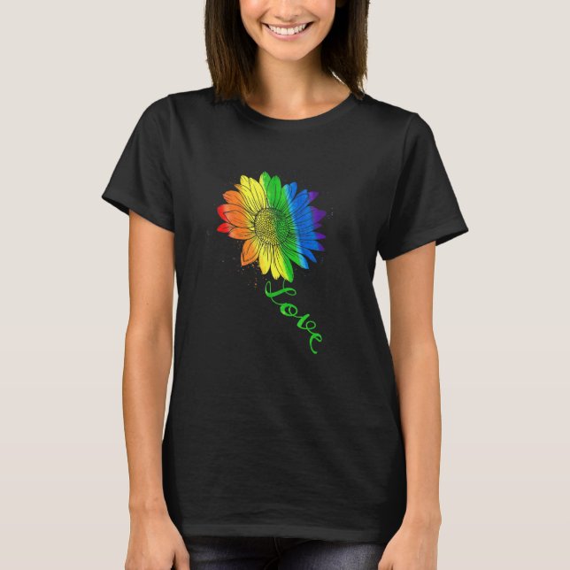 Liebe Sonnenblumen Blütenblume Lgbtq Regenbogenfla T-Shirt (Vorderseite)