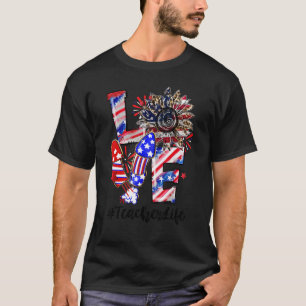 Liebe Sonnenblumen Leopard Feuerwerk Lehrerin Lebe T-Shirt