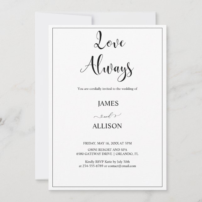 Liebe sorgt immer für Elegante Minimalistisch Einf Einladung (Vorderseite)