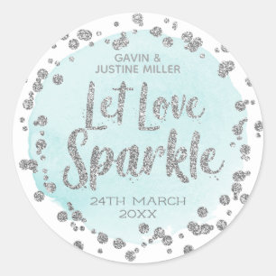 Liebe Sparkle Blau gelassen mit Silver Confetti We Runder Aufkleber
