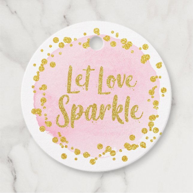 Liebe Sparkle Gold Confetti auf rosafarbener Hochz Geschenkanhänger (Vorderseite)