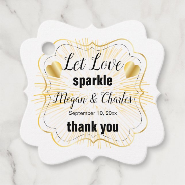 Liebe Sparkle Gold Hearts Zitat Foto Hochzeit gela Geschenkanhänger (Vorderseite)
