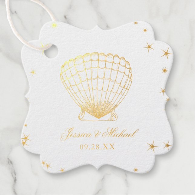 Liebe Sparkle Gold Seashell Beach Wedding Geschenkanhänger (Vorderseite)