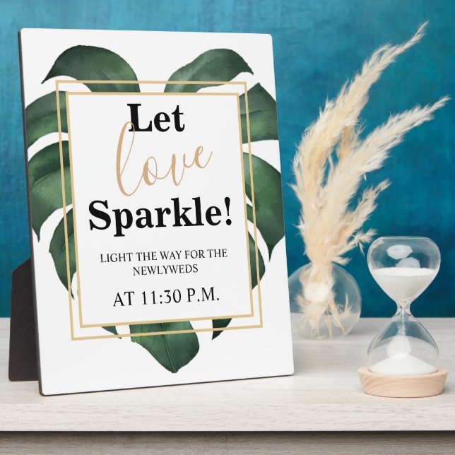 Liebe Sparkle Leaf Hochzeitszeichen Tabletop Fotoplatte (Seite)