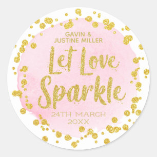 Liebe Sparkle Pink mit goldener Confetti-Hochzeit  Runder Aufkleber