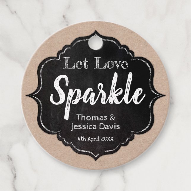 Liebe Sparkle Rustic Kraft Chalkboard Hochzeit gel Geschenkanhänger (Vorderseite)