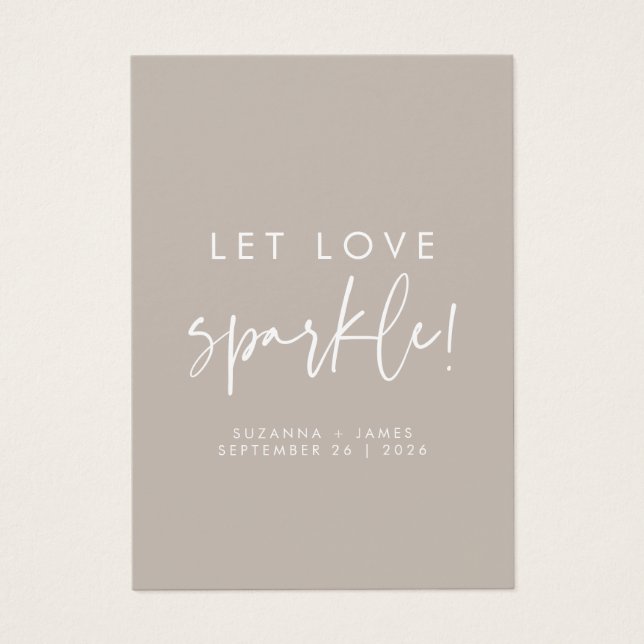 Liebe Sparkle Taupe Wedding Sparkler Tag gelassen (Vorderseite)