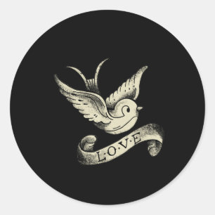 Liebe Sparrow Vintag Tattoo Design Runder Aufkleber