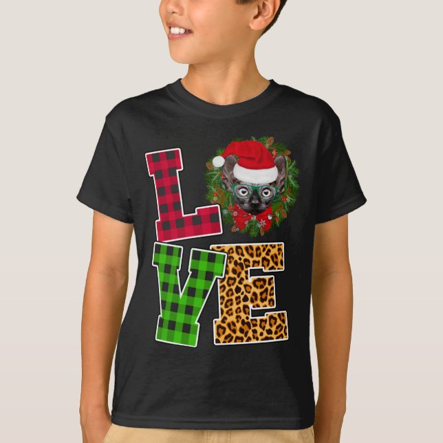 Liebe Sphynx Cat Weihnachtsmannmütze Leopard Weihn T-Shirt (Vorderseite)