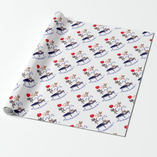 Liebe springende Pussies Geschenkpapier (Ungerollt)