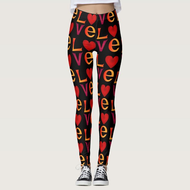 LIEBE Square Lettering Ombre Red & Yellow auf schw Leggings (Vorderseite)