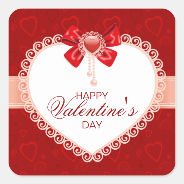 Liebe Square Stickers mit Herz & Bow (Vorderseite)