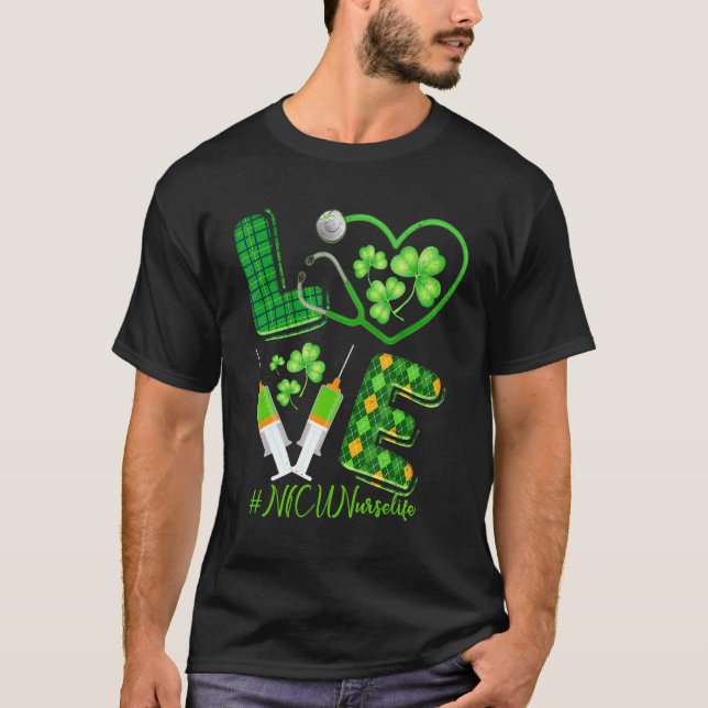 Liebe St Patrick S Nicu Nurse Life Irish Kleeblatt T-Shirt (Vorderseite)