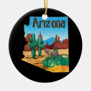 Liebe Staat von Arizona Karte Blühen Kaktus Blume Keramik Ornament