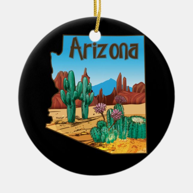 Liebe Staat von Arizona Karte Blühen Kaktus Blume Keramik Ornament (Vorne)