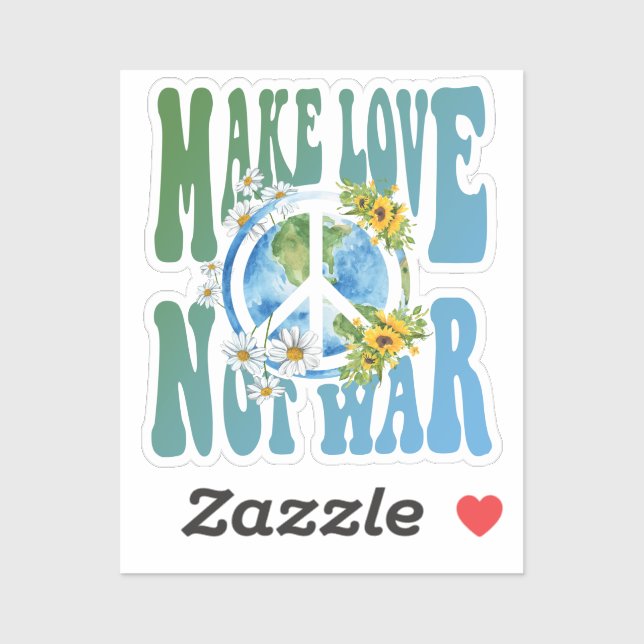 Liebe statt Krieg Retro Hippie Floral Peace Sign Aufkleber (Blatt)