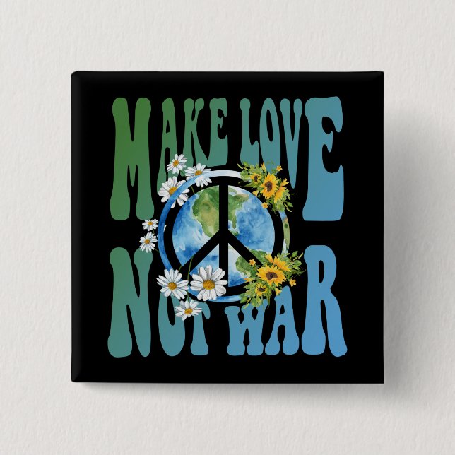 Liebe statt Krieg Retro Hippie Floral Peace Sign Button (Vorderseite)