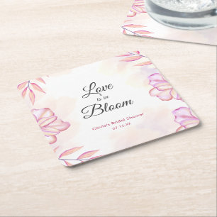 Liebe steht in Blüte Aquarell Floral Brautparty Rechteckiger Pappuntersetzer